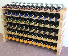 a wine rack filled with lots of bottles