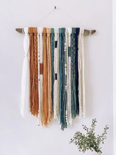 a wall hanging with several different colors of yarns and tassels on it