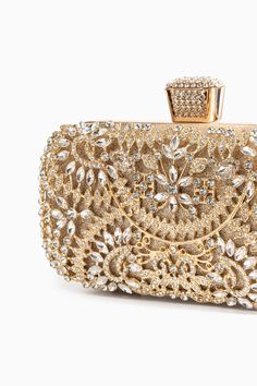 Materials: PU Leather + Satin + rhinestones Handbag Size: 190mmx16mmx140mm Handbag Type: Clutch Bag Flower Clutch, Gold Handbag, Rhinestone Handbags, White Homecoming Dresses, Blue Homecoming Dresses, Gold Handbags, Homecoming Dresses, Bag Sale, Clutches