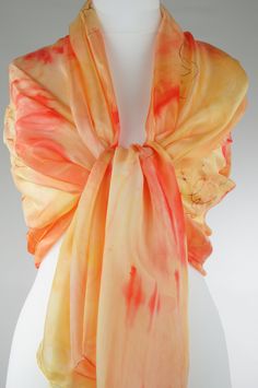 Yellow red gold large silk scarf, hand dyed pure silk scarf, women silk scarf, gift for her, handmade Ticik-art This scarf is a unique product, original and timeless which you can wear daily or at special occasions, very light and soft, a special gift for you. DETAILS:  - Dimension 180 x 90 cm (71 x 35,5 inches) - 100 % pure silk (ponge5) - Hand rolled edges SPECIAL PLUS: This scarf is sent in a present/gift box with a beautiful card including care advice. I can prepare special scarves in other Orange Silk Scarf For Summer Gift, Elegant Hand Dyed Silk Scarf For Gift, Elegant Hand Dyed Silk Scarf Gift, Elegant Hand-dyed Silk Scarf Gift, Gold Silk Scarf Shawl For Gift, Handmade Elegant Silk Shawl, Elegant Handmade Silk Shawl, Elegant Orange Silk Scarf As Gift, Elegant Orange Silk Scarf For Gift