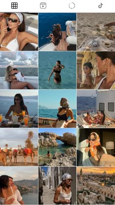 several pictures of women in bikinis and one is taking a selfie with her cell phone