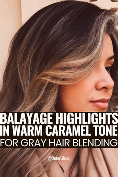 Whether you're embracing your grays or seeking a subtle transition, balayage highlights in warm caramel can be a game-changer. If you're looking to blend your silver strands seamlessly, this is the information you need. Discover expert techniques for achieving a natural, sun-kissed look that complements your changing hair color and enhances your overall style. Blending Gray Hair, Balayage Highlights, Blending, Balayage, Highlights, Grey, Hair