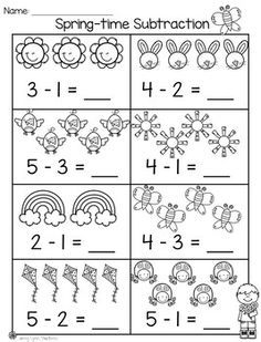 the spring time subtraction worksheet for kids to practice numbers and counting