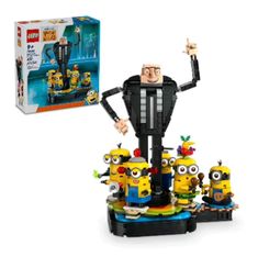 the lego movie minion family is shown in front of an open box with it's contents