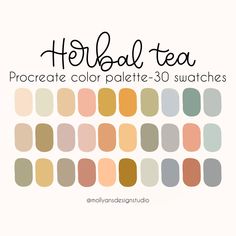 the color palette for herbal tea is shown in shades of peach, yellow and grey