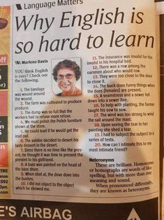 an article in the language matters newspaper about why english is so hard to learn and how it works