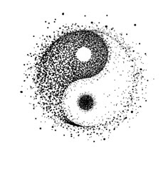 a black and white photo with dots in the shape of a yin sign