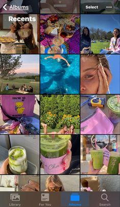 an iphone photo collage with many different pictures and people in the background, including drinks