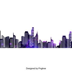 an abstract cityscape with buildings in purple and blue colors on a white background