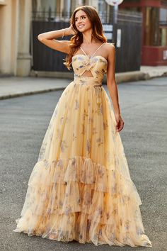 Belle Gold Floral Prom Dress, Luxury Yellow Dresses For Garden Party, Pretty Summer Dresses Couture Candy, Belle Inspired Formal Dress, Tiered Prom Dress, Champagne Prom Dress, Tulle Party Dress, Pleated Tulle, Dress With Embroidery