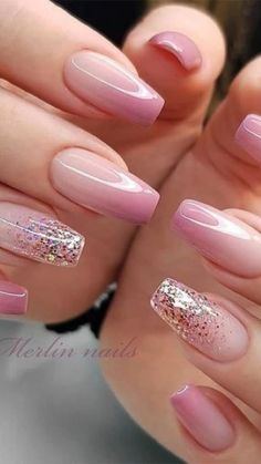 Manicure Gel, Ombre Nail Designs, Pretty Nail Art Designs, Wedding Nails Design, Pink Nail Designs, Pretty Nail Art, Beautiful Nail Designs, Nail Polish Designs, Elegant Nails