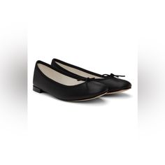 Bow Accent At Vamp Grosgrain Trim At Collar Cotton Twill Lining Stacked Leather Heel With Rubber Injection Leather Sole Supplier Color: Black Upper: Calfskin. Sole: Leather. Made In France. Us Size 11 Repetto Shoes, Flat Color, Ballerina Flats, Leather Heels, Black Noir, Cotton Twill, Made In France, Calf Skin, Trim