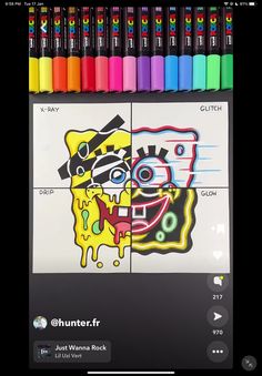 an iphone screen with some markers and crayons on it