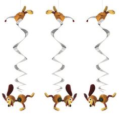 three different images of the same animal hanging from strings, each with an upside down tail