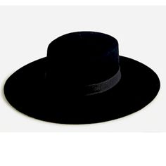 J Crew Contoured-Crown Boater Hat, Nwt, Black, Made In Italy, 100% Wool Construction & Suede Ribbon Detail, Wool Felt Cloak Clothing, Bolero Hat, Dark Wedding Theme, Gambler Hat, Wool Fedora Hat, Summer Straw Hat, Denim Baseball Cap, Straw Hat Beach, Retro Hats