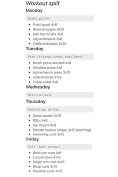 the workout schedule is displayed in this screenshote image, and shows what it looks like