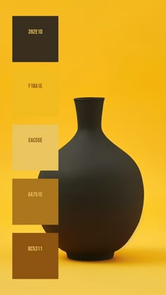 Colors:
392E1D
F1BA1E
EAC55E
AA751C
8C5311 Monochromatic Background, Yellow Backdrop, Minimalist Theme, Black Vase, Vase Design, Deep Black, Yellow Background, Minimalist Aesthetic, Colour Palettes