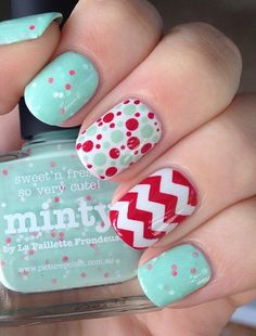 Nails With Red, Mint Green Nails, Santa Nails, Chevron Nails, Nail Art Designs Summer, Dots Nails, Spring Nail Art, Spring Nail, Nail Art Ideas