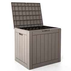 an outdoor storage box with the lid open