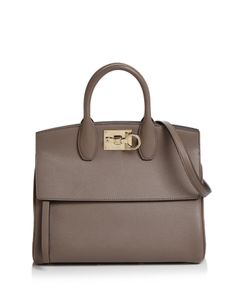 Salvatore Ferragamo Studio Bag Small Leather Satchel Salvatore Ferragamo Jewelry, Tan Calf Leather Bags With Silver-tone Hardware, Ferragamo Studio Bag, Salvatore Ferragamo Handbags, Ferragamo Handbags, Studio Bag, Leather Satchel Handbags, Small Studio, Engraved Logo