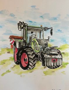 a drawing of a tractor in the grass