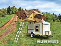 an off - road camper with a ladder attached to it