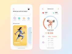 two smartphone screens showing the different workouts and exercise trackers for people who are exercising