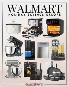 an advertisement for the walmart holiday savings calore featuring kitchen appliances and cooking utensils