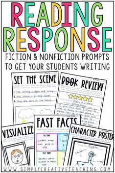 reading responses with matching activity sheets for kids to use in their writing and spelling skills