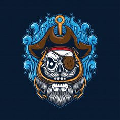 a skull with a pirate hat and eye patch on it's face, in the middle