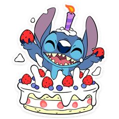 a cartoon character is sitting in front of a birthday cake with candles on it's top