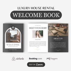 the luxury house rental welcome book is open and ready to be used as a brochure