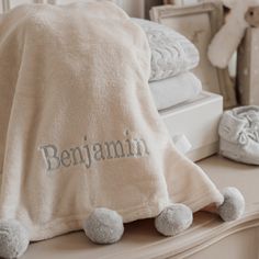 a white towel with the word benjamin on it