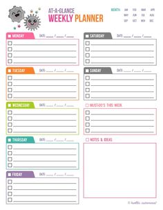 a printable planner with the words at - a - glance weekly planner