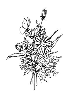 a black and white drawing of some flowers