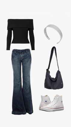 Flare jeans outfit idea fall winter summer spirng outfit idea converse white converse Flare Out Jeans Outfit, Outfit Ideas For Flare Jeans, Aesthetic Flare Jeans, Outfit Inspo With White Converse, Flare Winter Outfit, Flared Jeans With Converse, Flared Outfit Jeans, Outfit Ideas With Bell Bottom Jeans, Flare Jeans With Converse