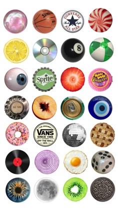 Circulo / imágenes en circulos / huevo frito / dona / disco vinil / esfera/ bola disco / limon/ toronja / chapa / dado / ojo / DVD / CD / chicle / caramelo / pie / Collage Iphone, White Design, White Background, Magnets, Gems, Collage, Iphone, White, Design