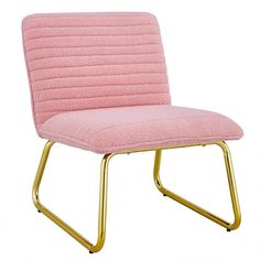 a pink chair with gold legs on a white background