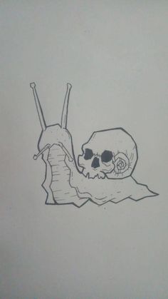 a drawing of a skull in the water with a snail on it's back