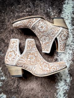 Myra Bag - Western Moxie Booties in White Chocolate Cowboy Heels, Hay Bag, Classic Cowboy, Pick Your Poison, Wrap Boots, Silver Jewelry Box, Horse Boots, Hand Tooled Leather, Western Leather