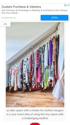 an image of clothes hanging on the wall in front of a window with text that reads custom furniture & interiors