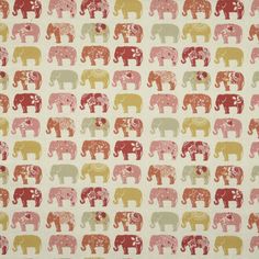 an elephant pattern is shown on a white background with red, yellow and green elephants