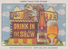 an advertisement for the new belgium brewing company, hops take the stage with beer