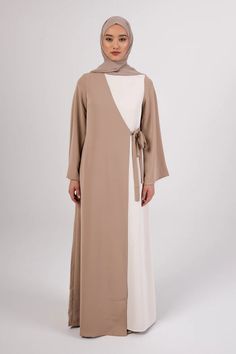 Omaya Two Tone Wrap Front Maxi Dress - Caffe Unique Abaya Designs, Graduation Dresses Modest, Muslim Fashion Dress Modern, Wrap Abaya, Hijab Business, Latest Abaya, Side Tie Dress, Islamic Modest Fashion, Muslimah Fashion Casual