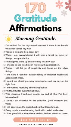 Ready to feel more joy? Dive into these 170 gratitude affirmations designed to shift your focus towards the good in life. Whether you’re new to affirmations or looking to deepen your practice, these will help you create a more thankful and joyful life! 🌟 Daily Gratitude Affirmations, Magical Affirmations, Funny Inspiration, Spiritual Ideas, Postpartum Essentials, Christian Affirmations, Gratitude Challenge, Everyday Prayers, Gratitude List