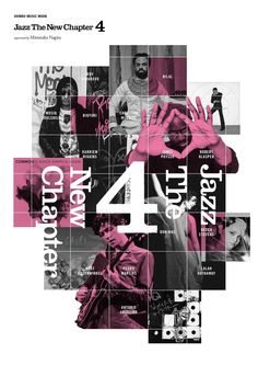 a poster with the number four on it's front and back cover, in pink