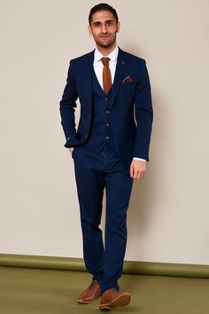 Marc Darcy Max Men's Royal Blue Three Piece Suit Bask in the lavish hue of the Max Royal Blue: this Marc Darcy ensemble is ideal for formal affairs, such as weddings, proms, and evening galas. Along with its illustrious colour, the blazer features an intricate self-pattern woven against a solid base for a beautiful dappled texture. Cut in a slim fit, it flaunts a generous chest and tapered waist for a sleek, trim look. The double-spun blended cloth ensures a wrinkle-resistant finish; thus, you c Royal Blue Wedding Suit, Royal Blue Suit Wedding, Blue Tweed Wedding Suits, Three Piece Suit Wedding, Navy 3 Piece Suit, Blue Wedding Suit, Navy Check Suit, Blue Three Piece Suit, Mens Tweed Suit