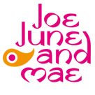 the logo for joe june and mae is shown in pink, orange and yellow colors