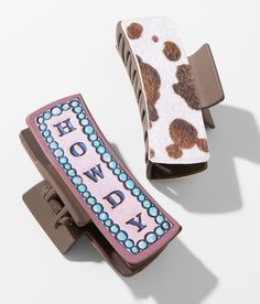 Boutique By BKE Western Hair Clips - White/Pink , Women's Brown Cow print and printed hair clips. Apparel & Accessories Western Claw Clips, Cowgirl Hair, Brown Cow Print, Western Hair, Hair Items, Women's Hair Accessories, Hair Clips For Women, Brown Cow, The Boutique