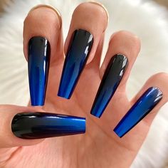 Black And Blue Nails, Black Ombre Nails, Blue Ombre Nails, Royal Blue Nails, Dark Blue Nails, Press Nails, Blue Acrylic Nails, Blue Nail Designs, Nail Swag